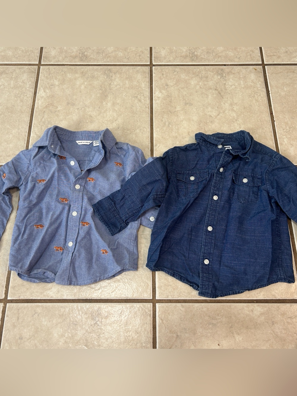 Janie and Jack Boys Chambray & Denim Shirt Set — Light Blue & Dark Blue
